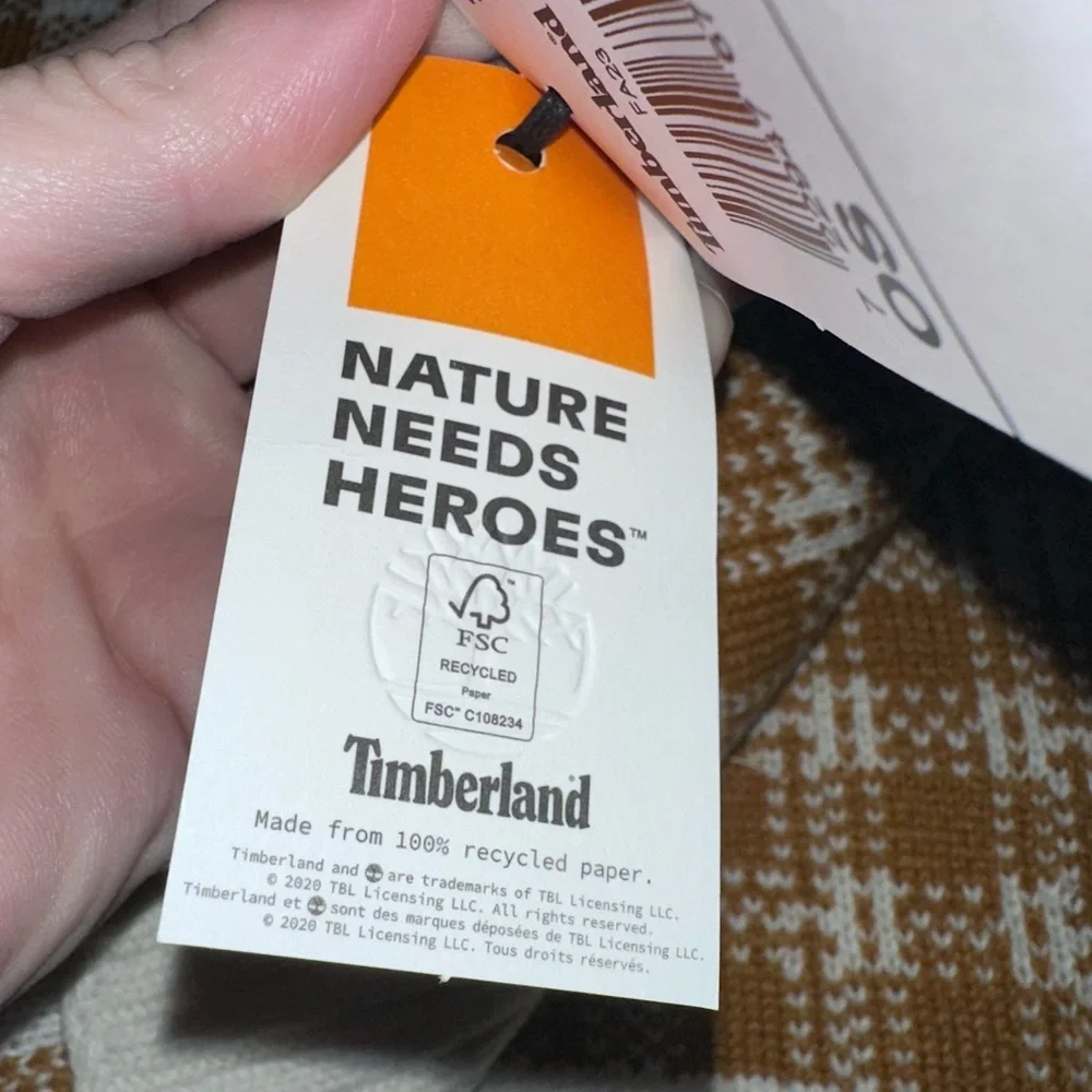 Timberland Tan and White Plaid Scarf - Picture 3 of 7